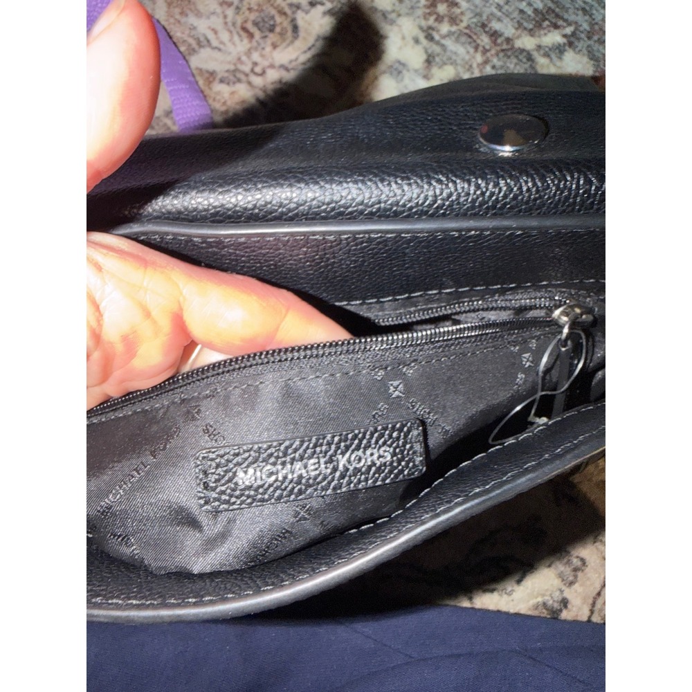 Michael Kors Ava Medium Black Leather Floral Applique Studded Satchel Crossbody - Picture 4 of 4